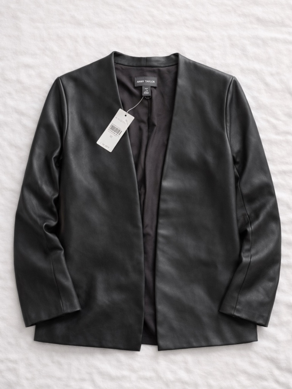 Ann Taylor Black Vegan Leather Open-Front Blazer